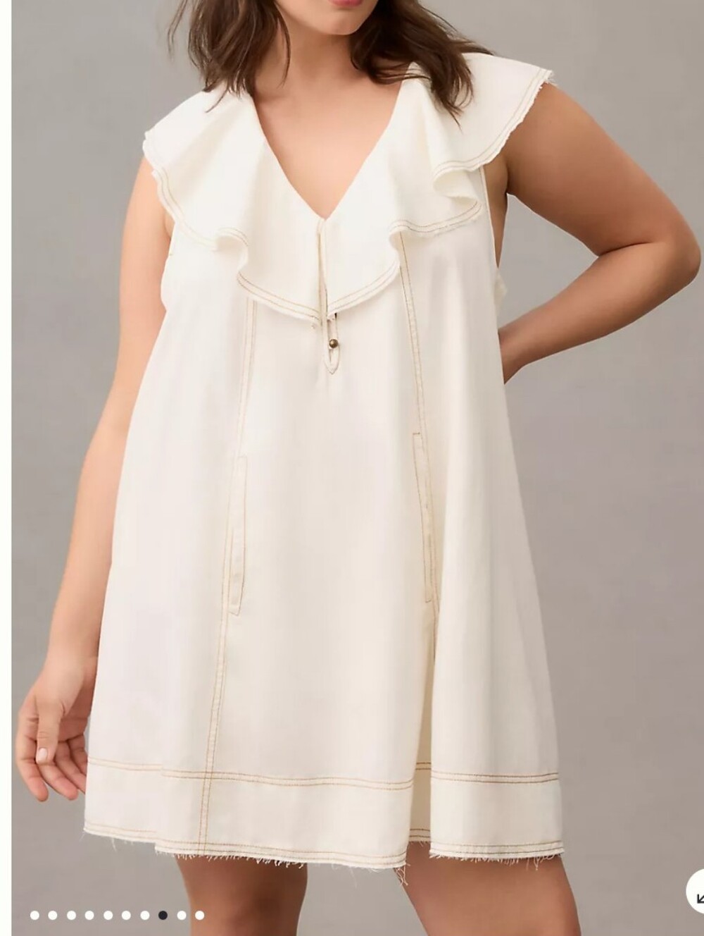 Pilcro Ruffle Vneck Ivory Shift Dress W/Pockets. Sz.S. - Picture 3 of 9
